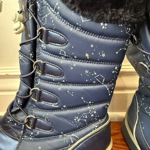 Lands' End Womens Winter Boots Star Pattern Size 5M Navy Blue Rubber Sole - Picture 3 of 9